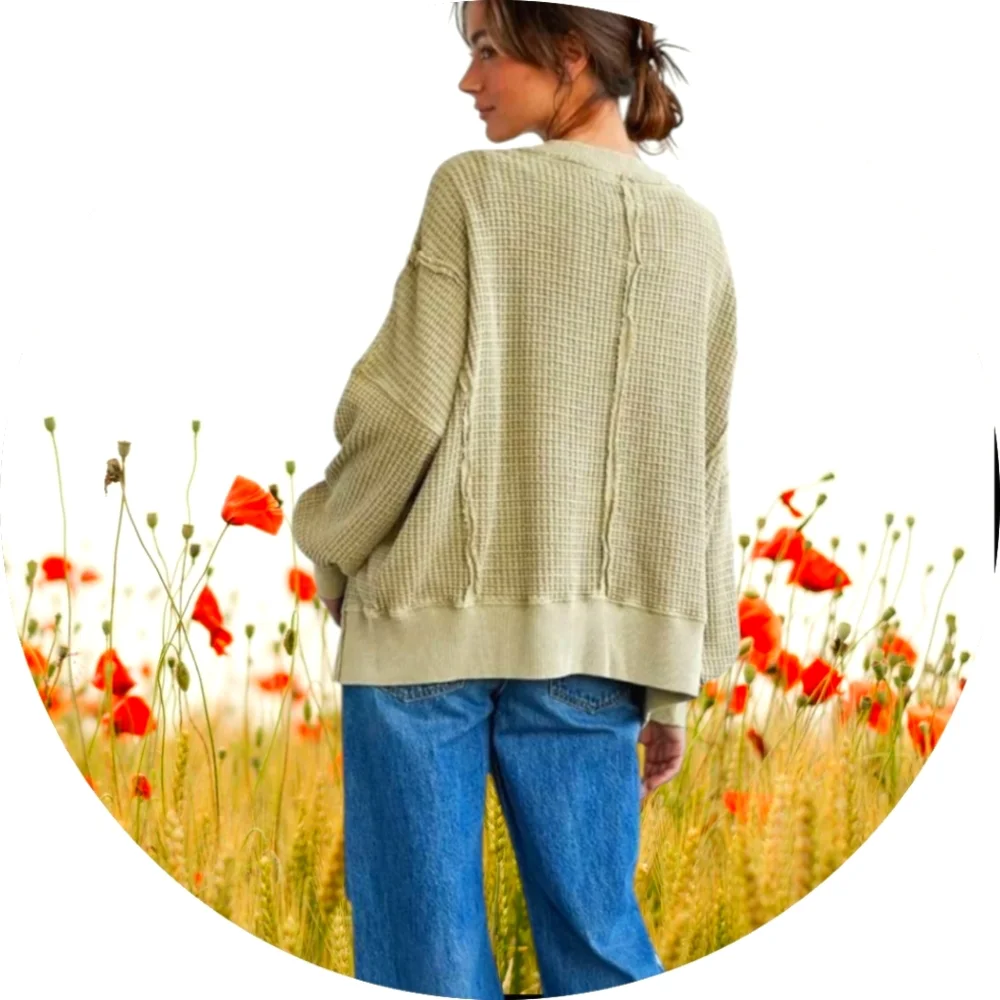 Restocked 🔥 NWT AE Sage Green Big Hug Reverse Waffle Sweatshirt Sz Large - Picture 3 of 5